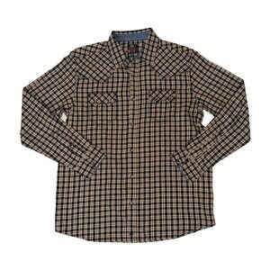 Moon Shine Pearl Snap Long Sleeve Button Shirt Mens M Plaid Western Pockets